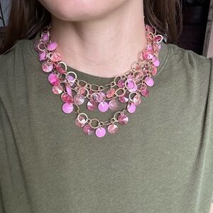 Multilayered Pink Rhinestone Necklace